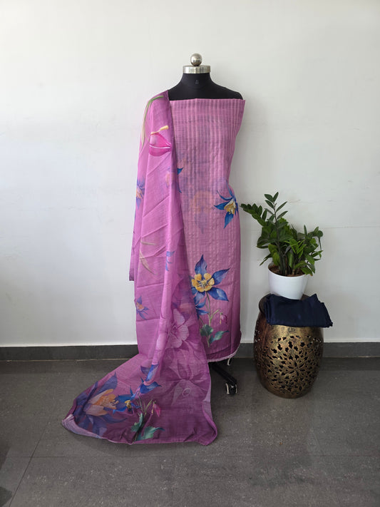 Soft linen set with jari lines - lavender