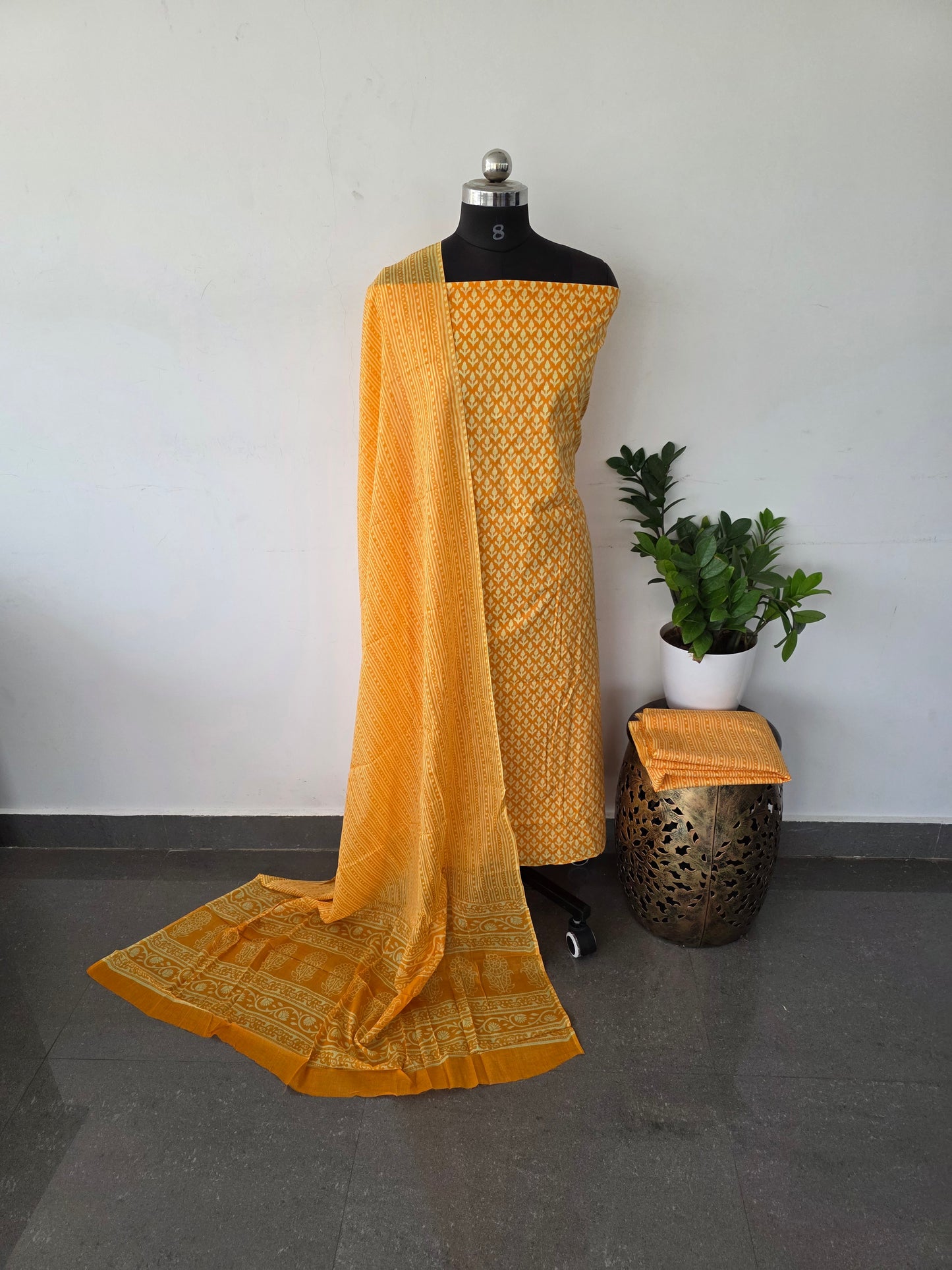 Jaipuri cotton set - yellow D53