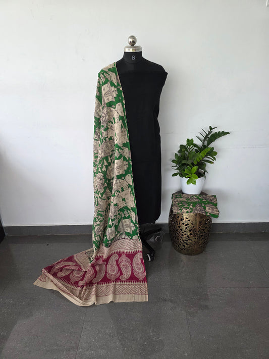 Authentic kalamkari cotton set - black top with green
