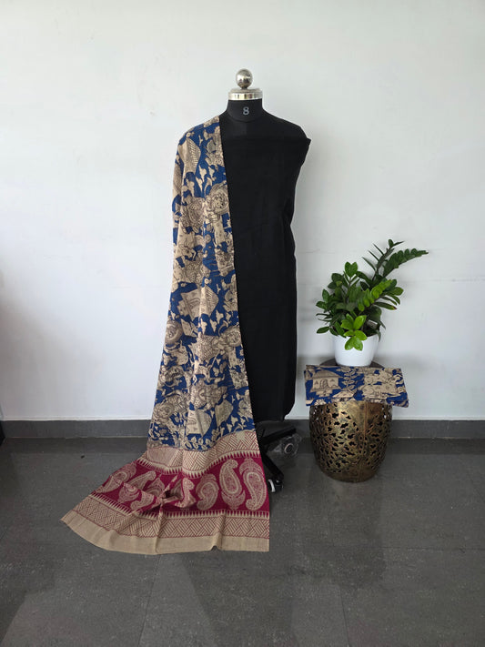 authentic kalamkari cotton set - black top with blue