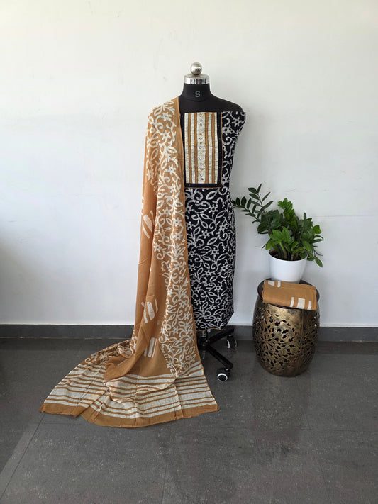 Pure batik cotton set -  black with brown bottom