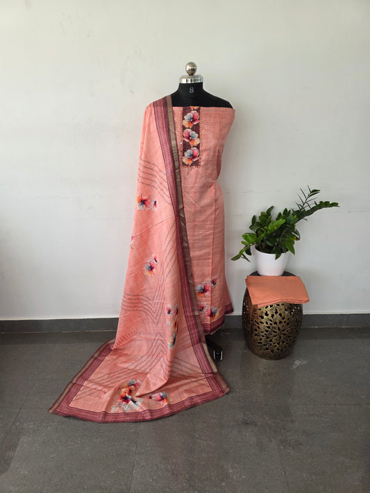 Premium tussar silk set - light 0range