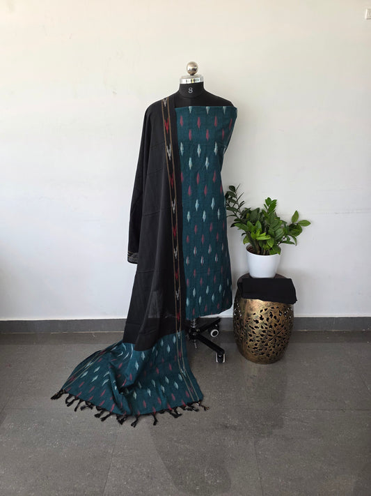 Pochampally ikkat cotton - teal black suit