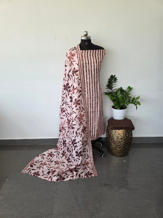 Semi tussar silk set -Coffee Brown stripes