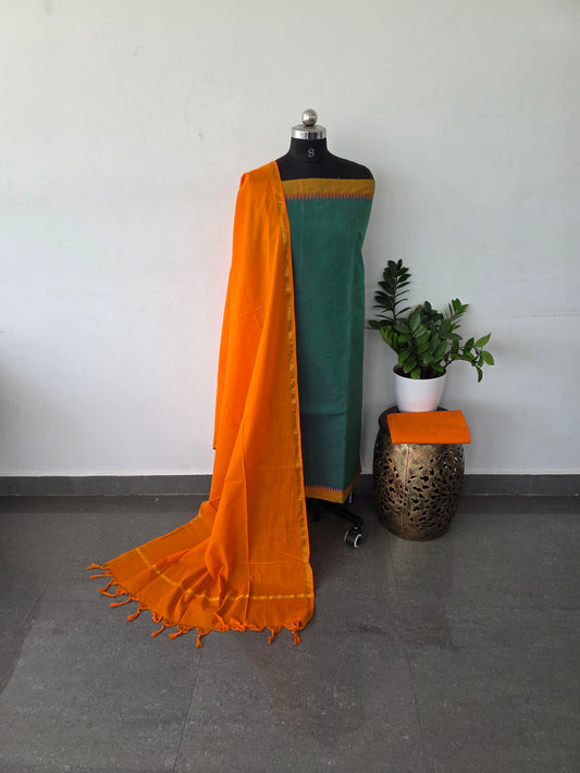 Pure cotton top with temble border - orange duppatta