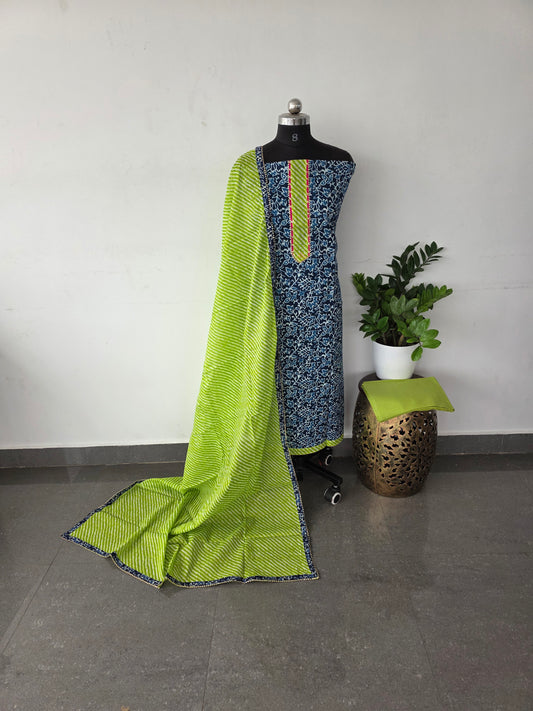 Pure jaipur cotton set - blue with green