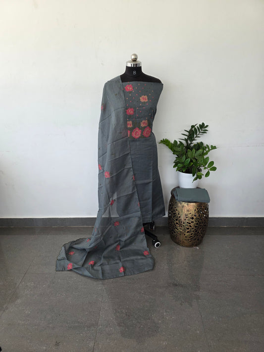 Embroidery kota set -peacock blue