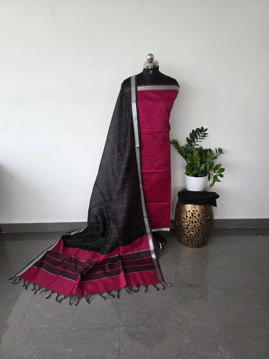Mangalagiri silk set - dark pink