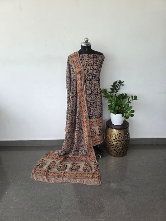 Handblock kalamkari cotton set - black mango