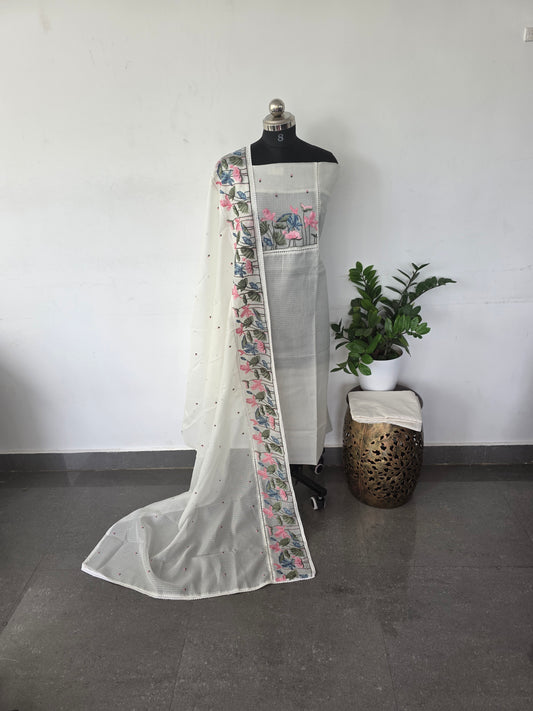 Embroidery kota set - white