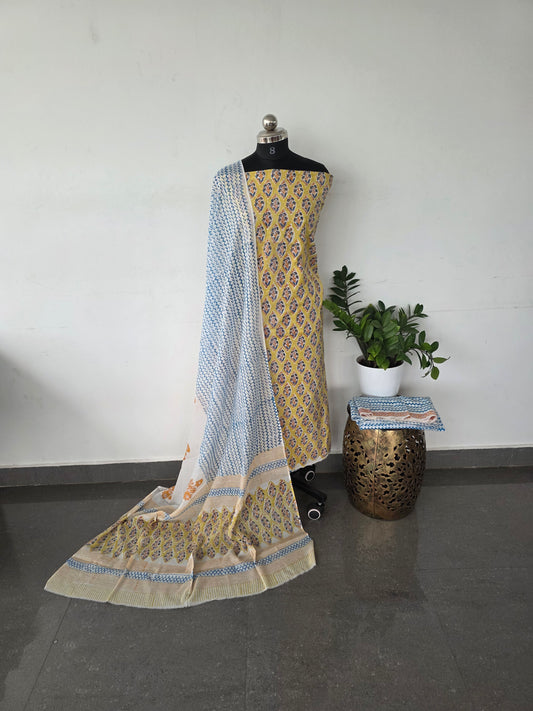 Jaipuri handblock cotton set - yellow 1