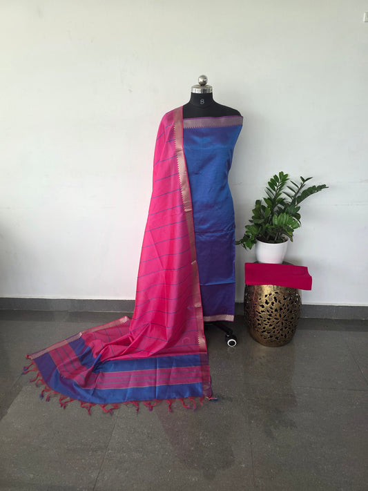 Mangalagiri silk set - blue with pink