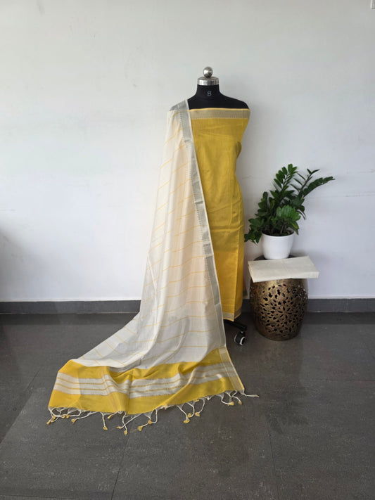 Mngalagiri silk set - yellow with white