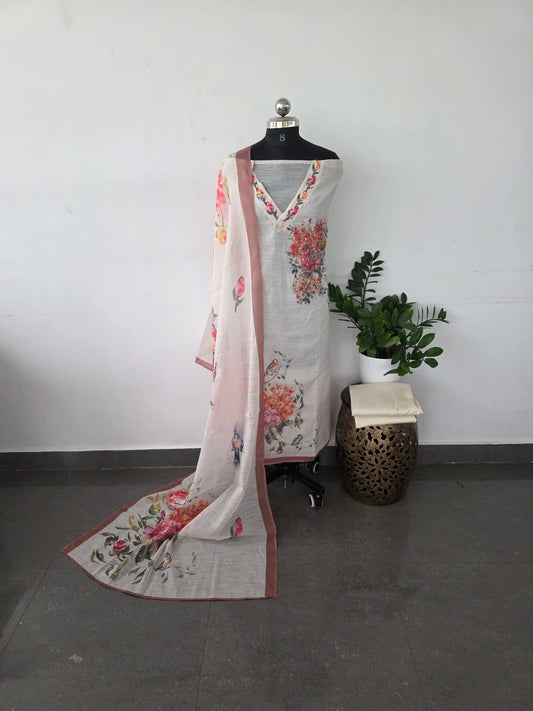 Premium semi stitched linen cotton set - sparrow