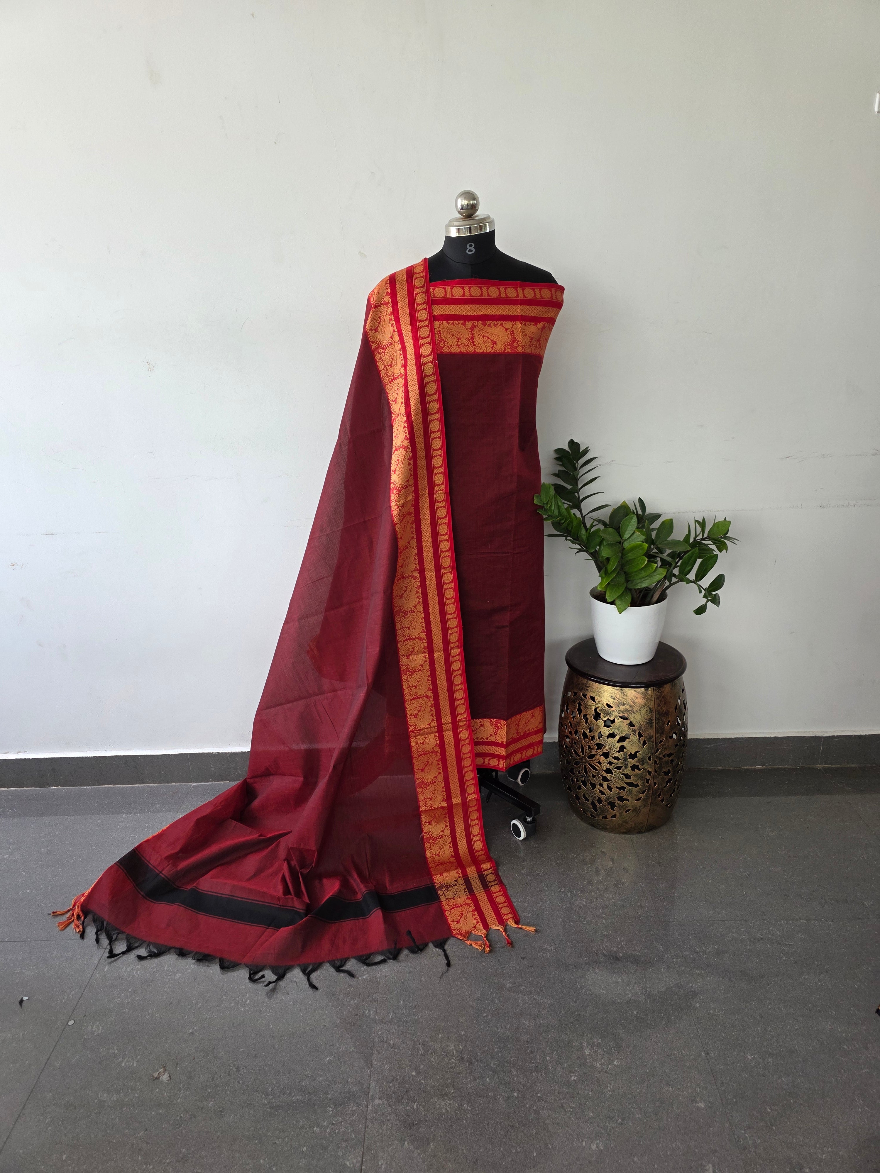 Premium kanchi cotton [ 2 pc set ] - maroon