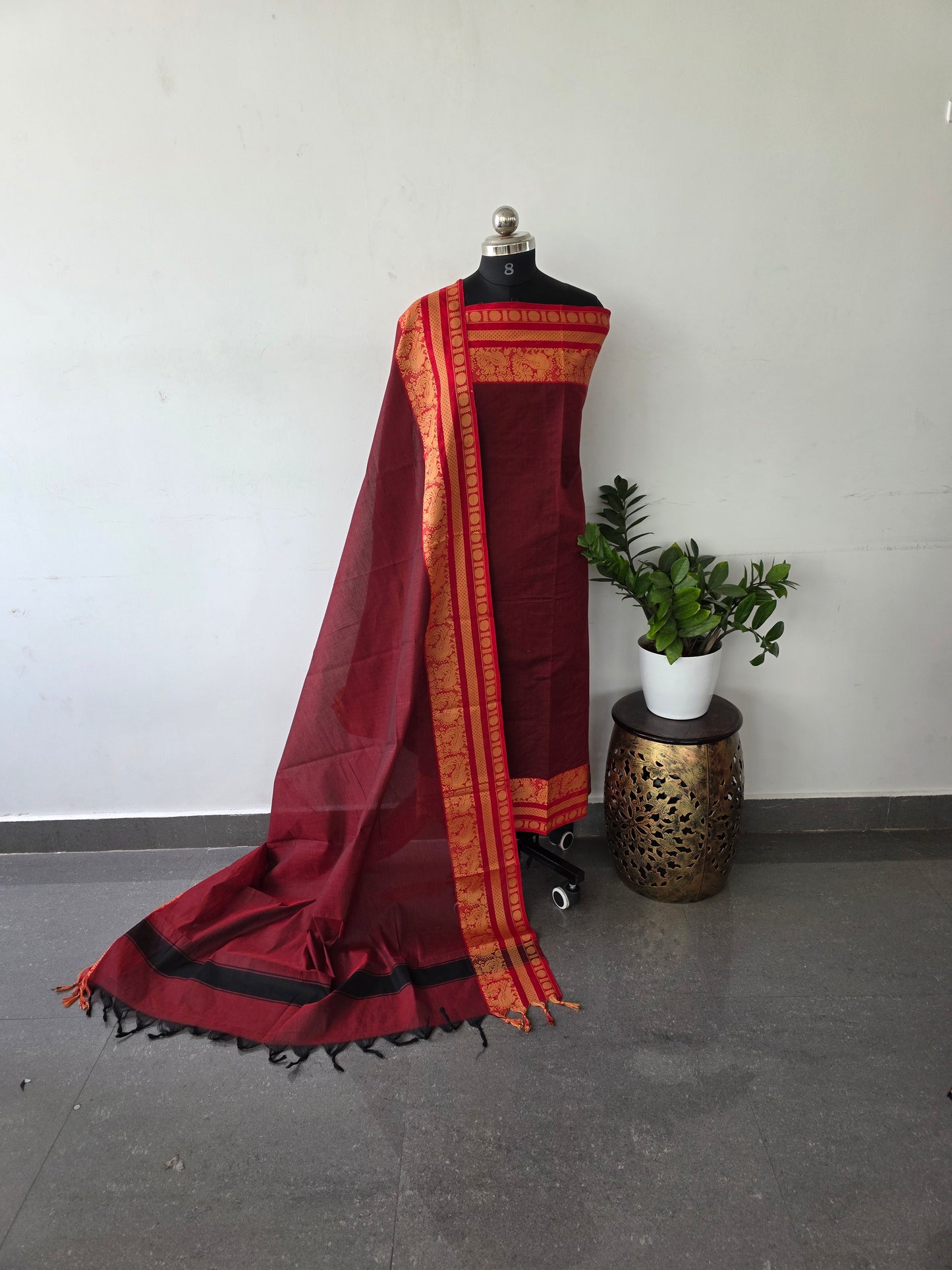 Premium kanchi cotton [ 2 pc set ] - maroon