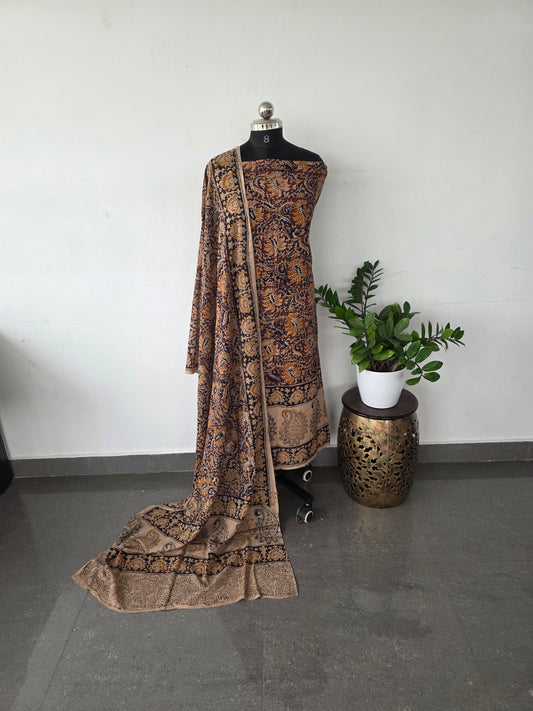 Handblack kalamkari cotton set - brown
