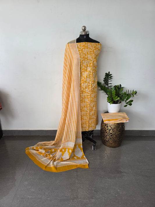 Pure jaipuri cotton set - Yellow floral