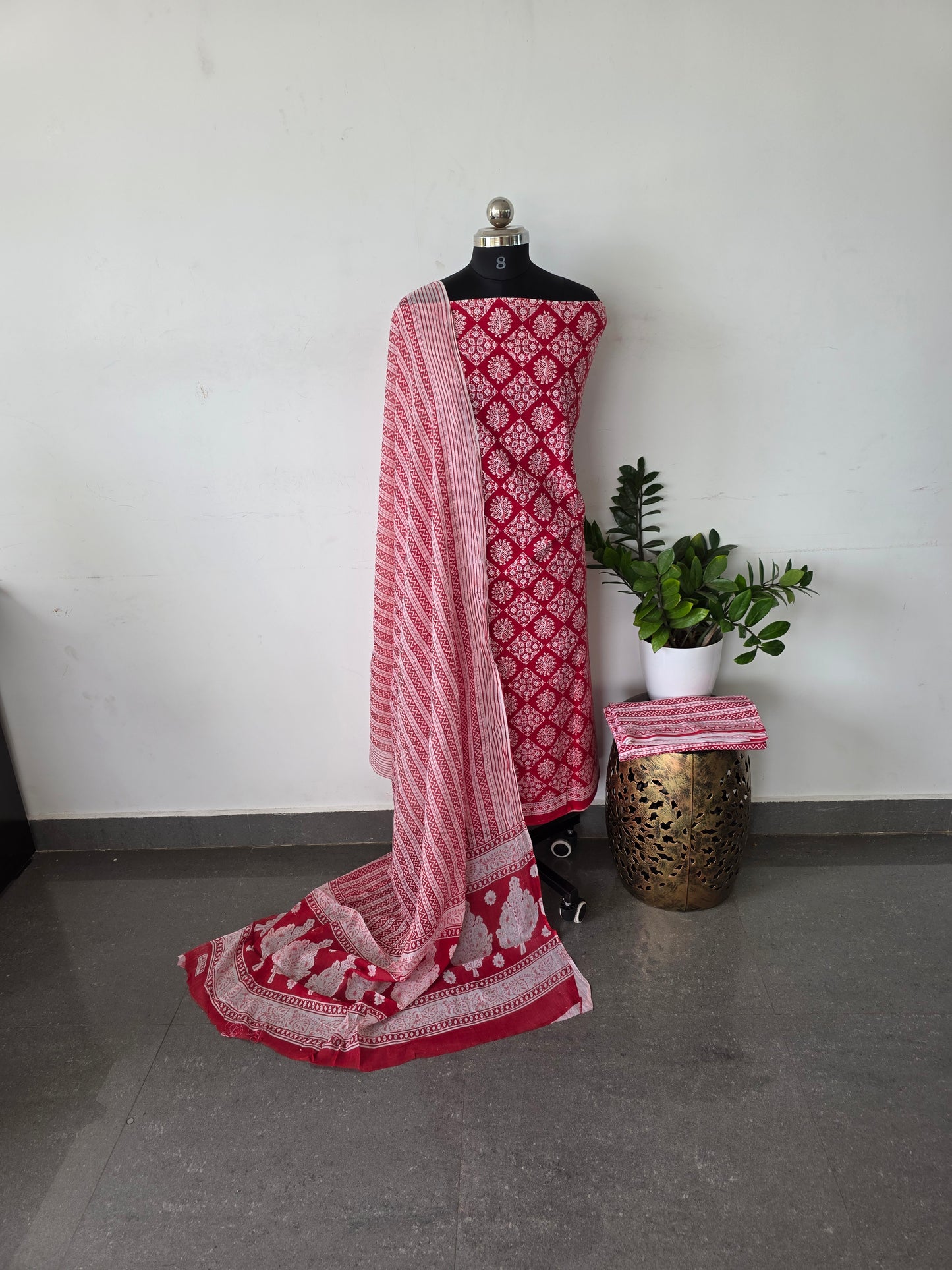 Pure jaipuri cotton set - Peacock red