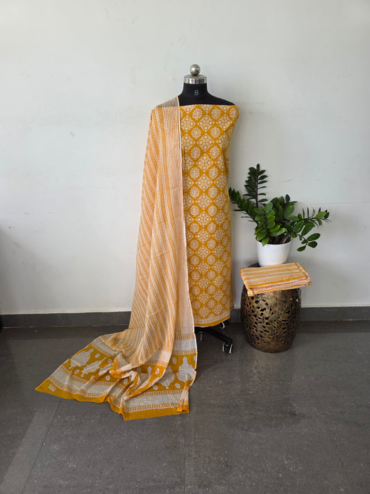 Pure jaipuri cotton set - peacock yellow