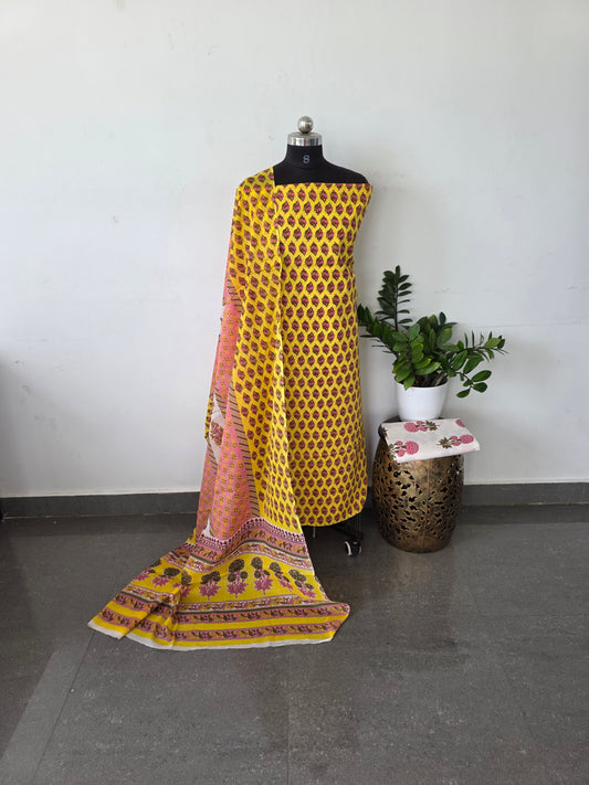 Pure jaipuri cotton set - Yellow rose