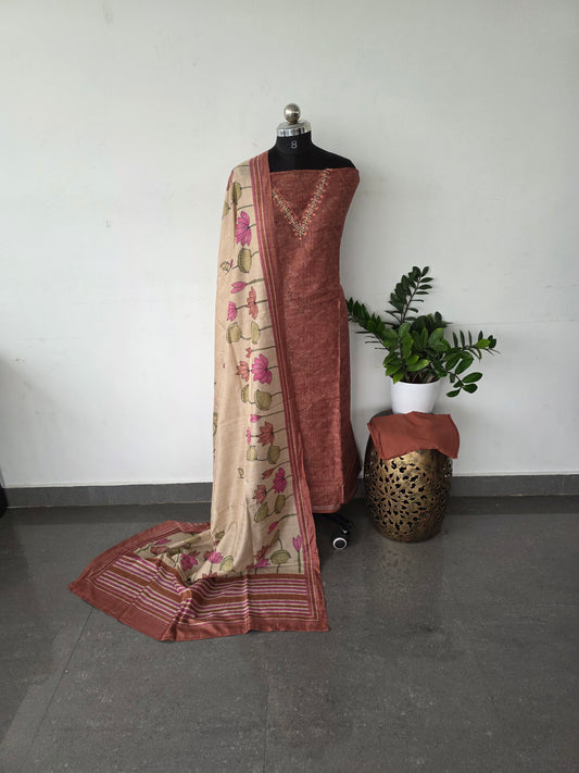 Premium tussar silk set - onien pink