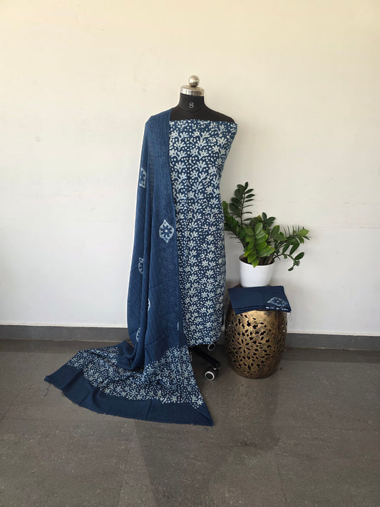 Light weight pure wax batik cotton set - Blue