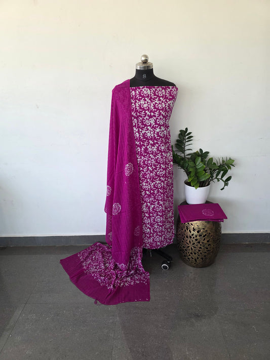 Light weight pure wax batik cotton  set - dark pink