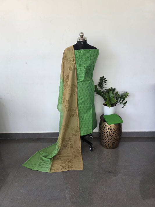 Fancy chanderi silk  set with soft chanderi silk shawl - Green