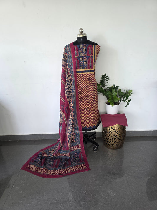 Premium ajrakh cotton set - Pink