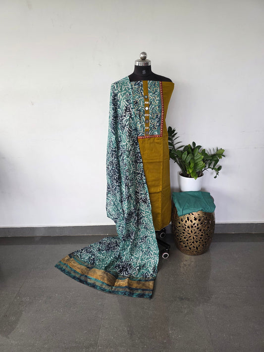 Premium satin cotton set- Mustard green