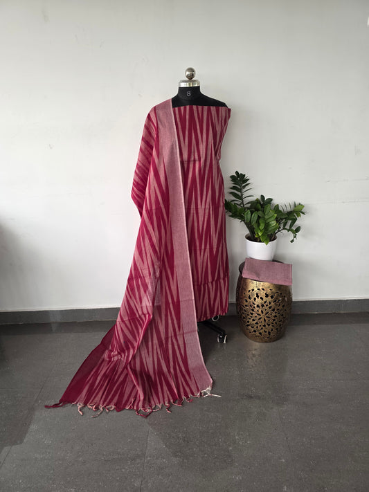 Handloom ikkat weave pure cotton set - Red