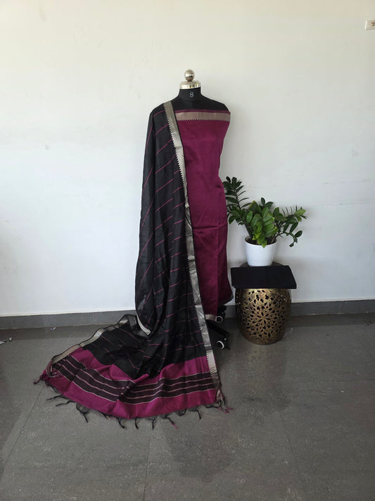 Mangalagiri silk set - beetroot pink with black
