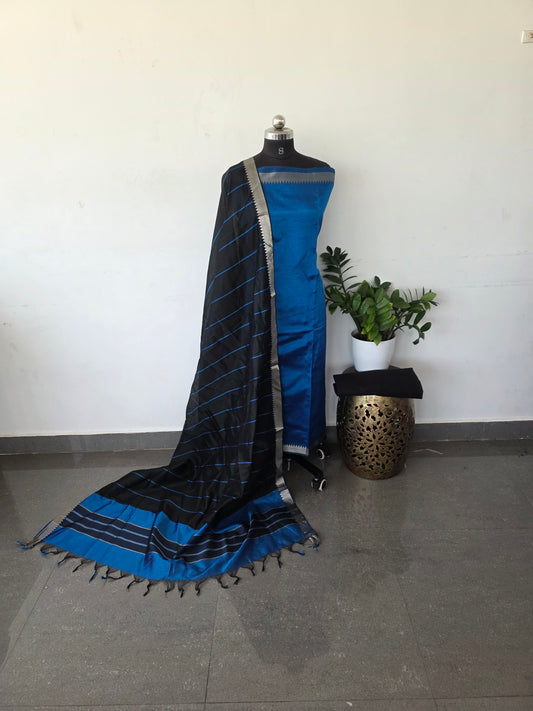 Mangalagiri silk set -   azure blue with black