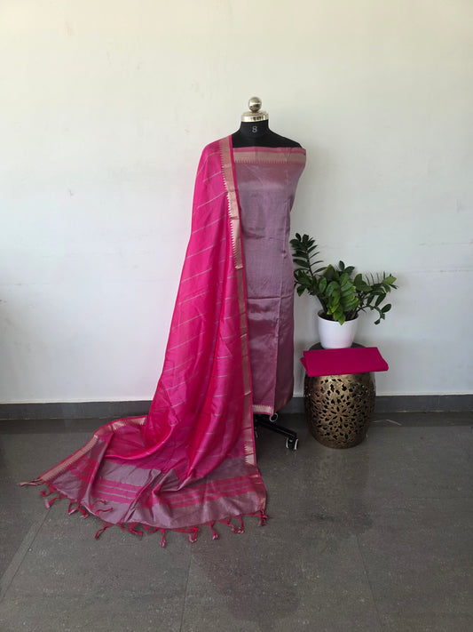 Mangalagiri silk set - milk pink with pink