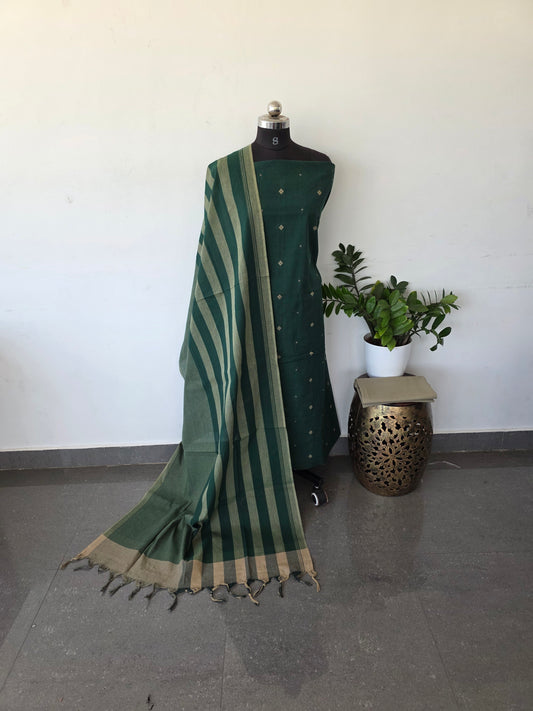 Handloom cotton set - Dark green strips