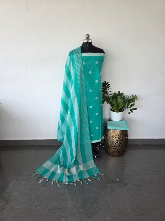 Handloom cotton set- teal green