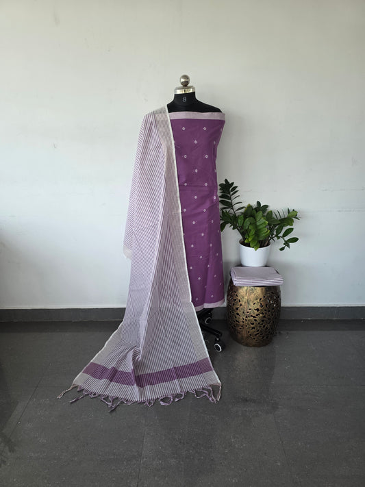 Handloom cotton set - violet small dots
