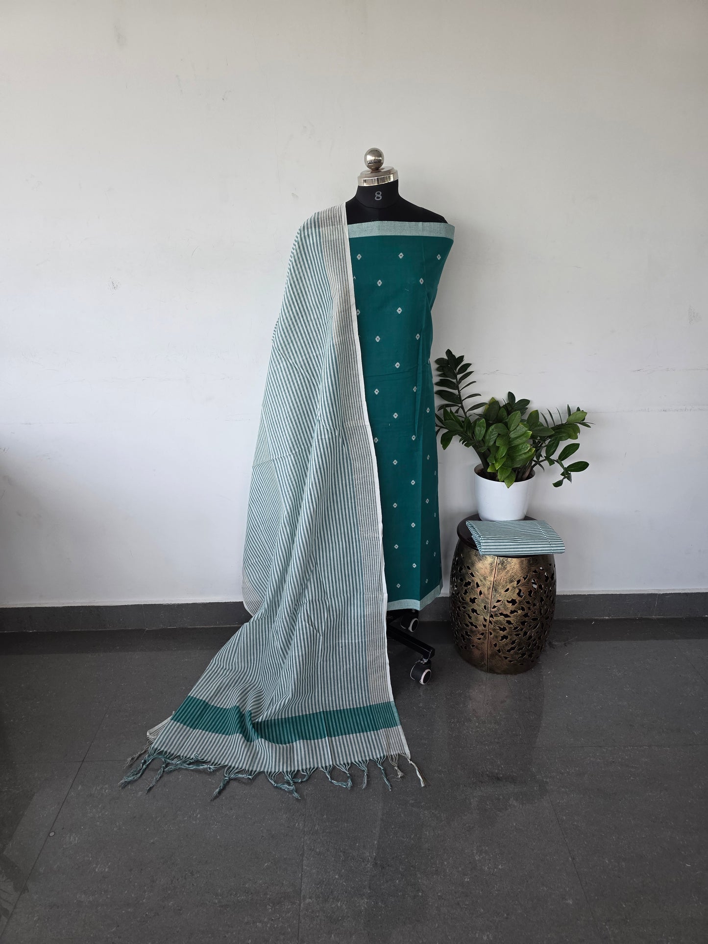 Handloom cotton set - Ramar green