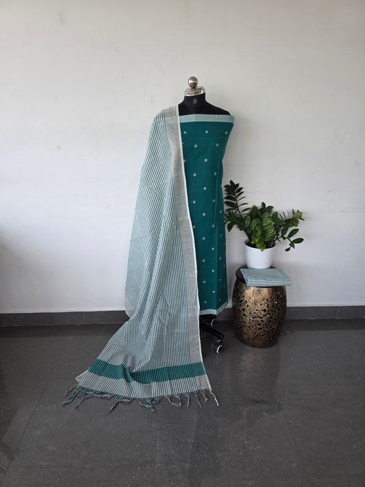Handloom cotton set - Ramar green