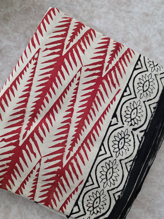 Handblock jaipur cotton set with kota shawl - Red black zigzag