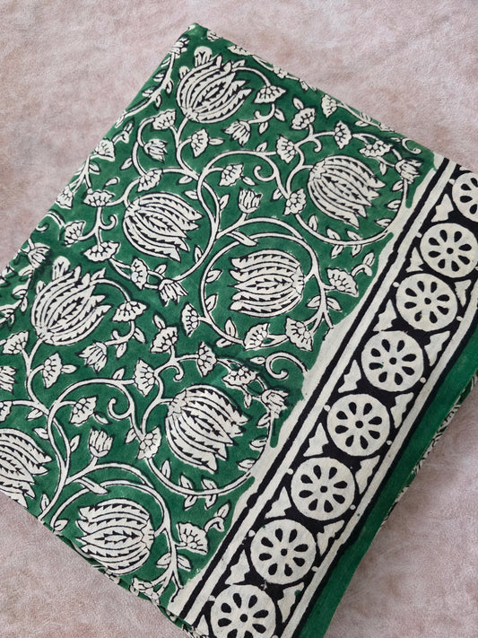 Handblock cotton set with kota shawl- Green floral