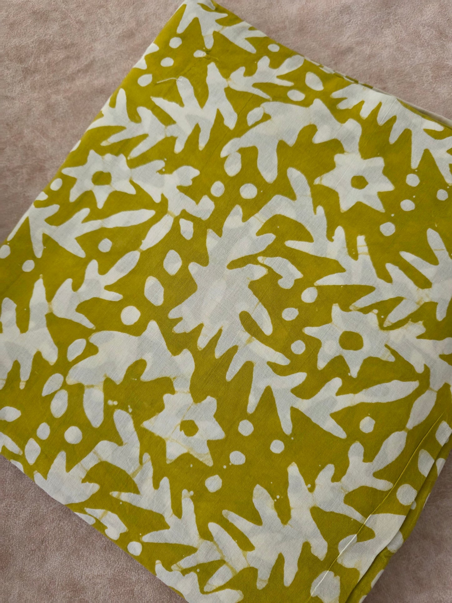 Handblock cotton set with kota shawl- green batik floral