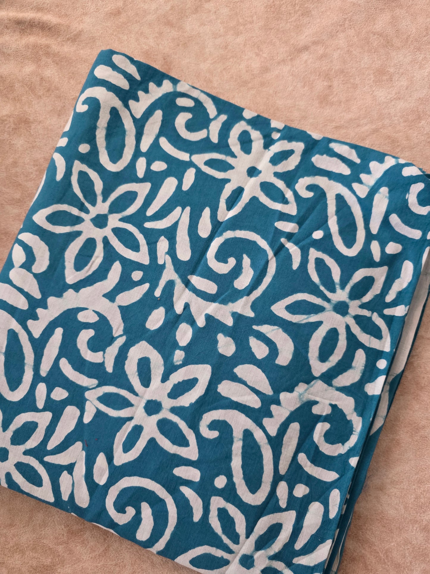 Handblock cotton set with kota shawl- powder blue
