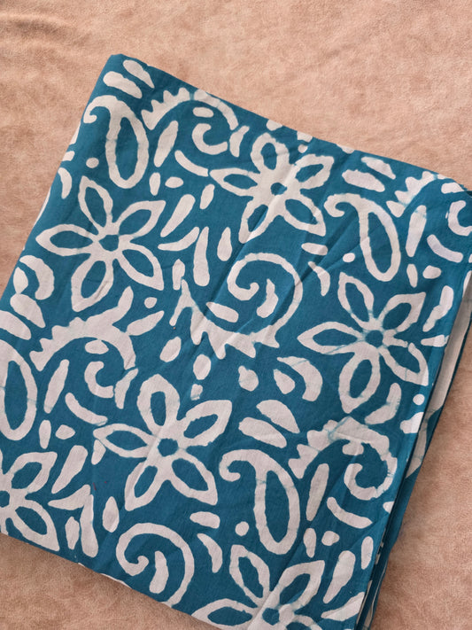Handblock cotton set with kota shawl- powder blue