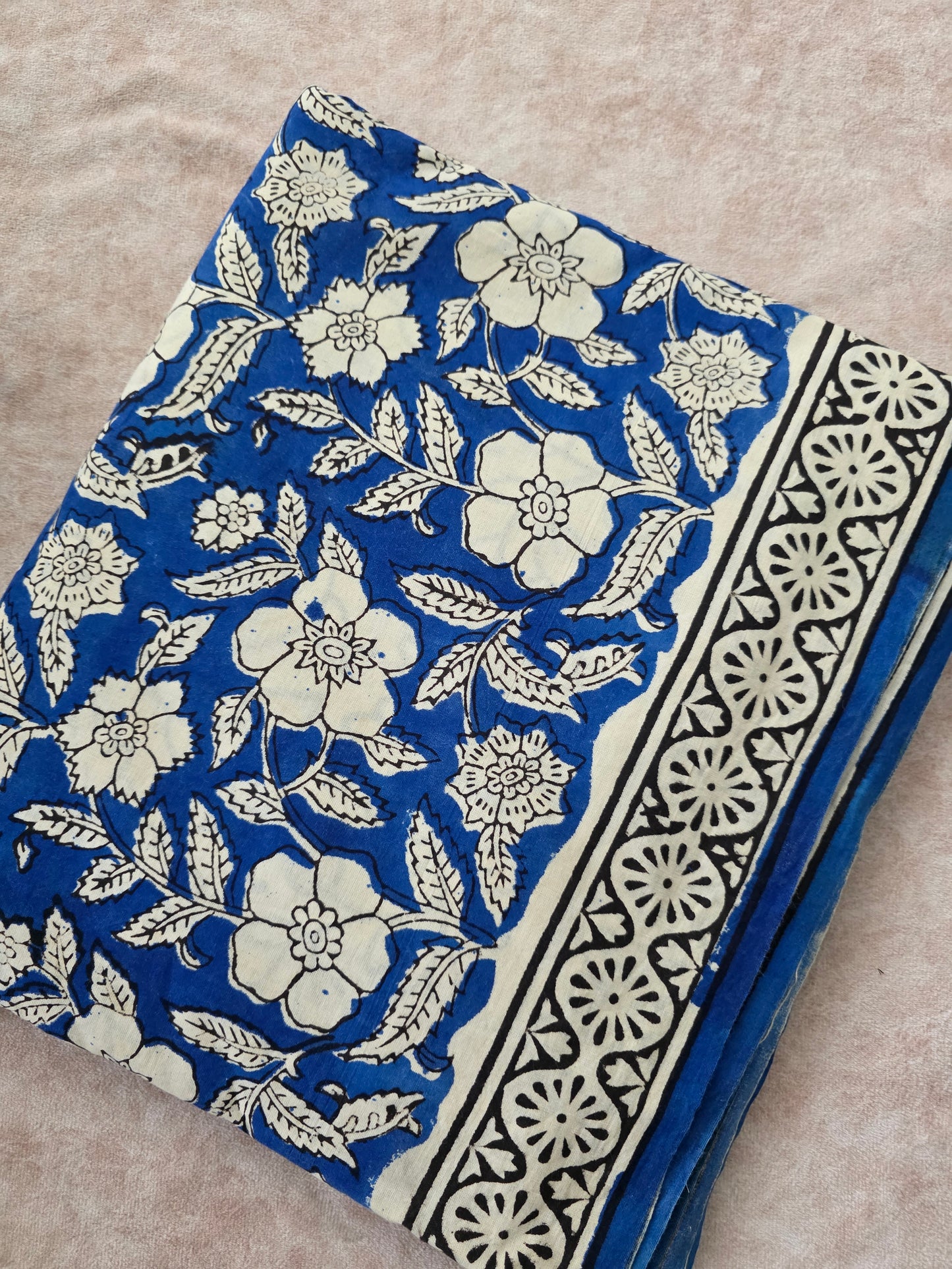 Handblock cotton set with kota shawl- blue floral