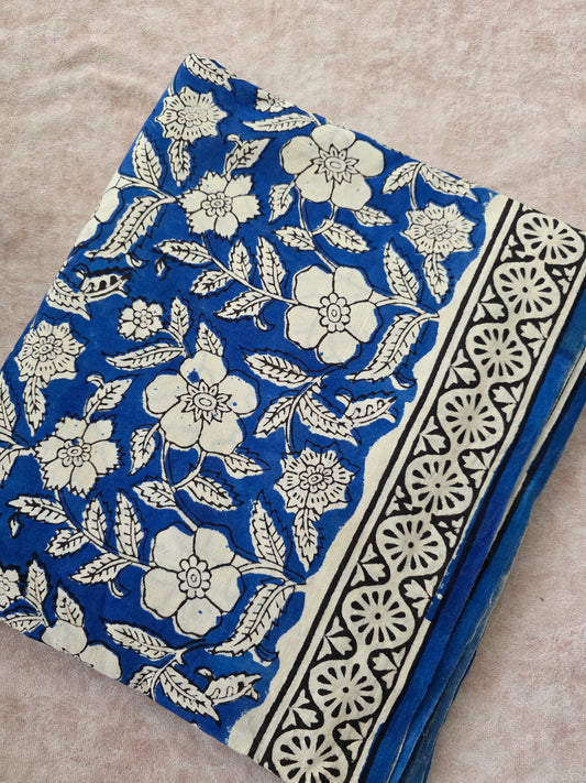 Handblock cotton set with kota shawl- blue floral