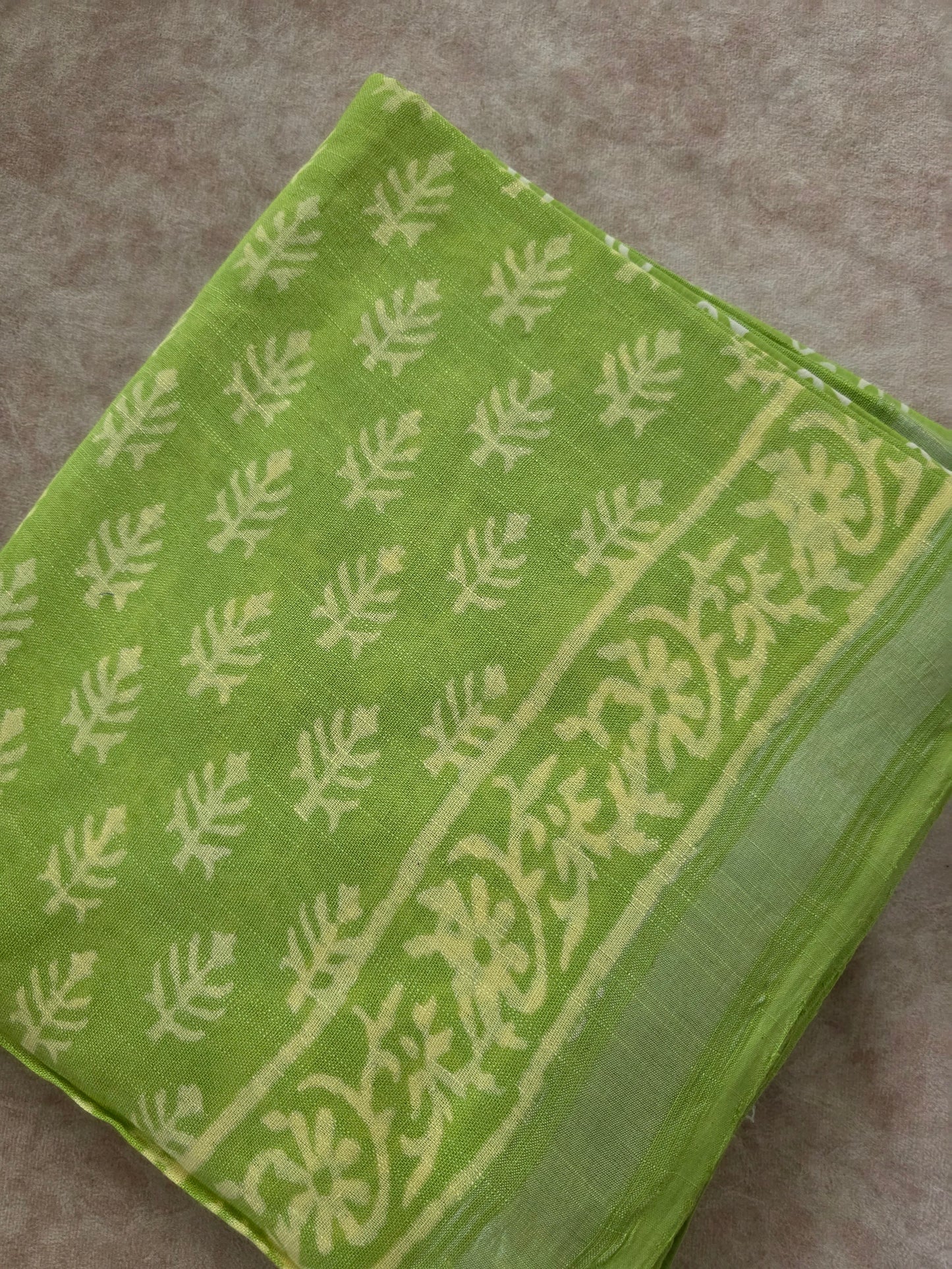 Jaipuri handblock linen cotton set - Leaf green