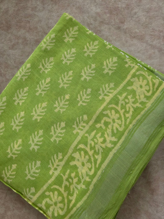Jaipuri handblock linen cotton set - Leaf green