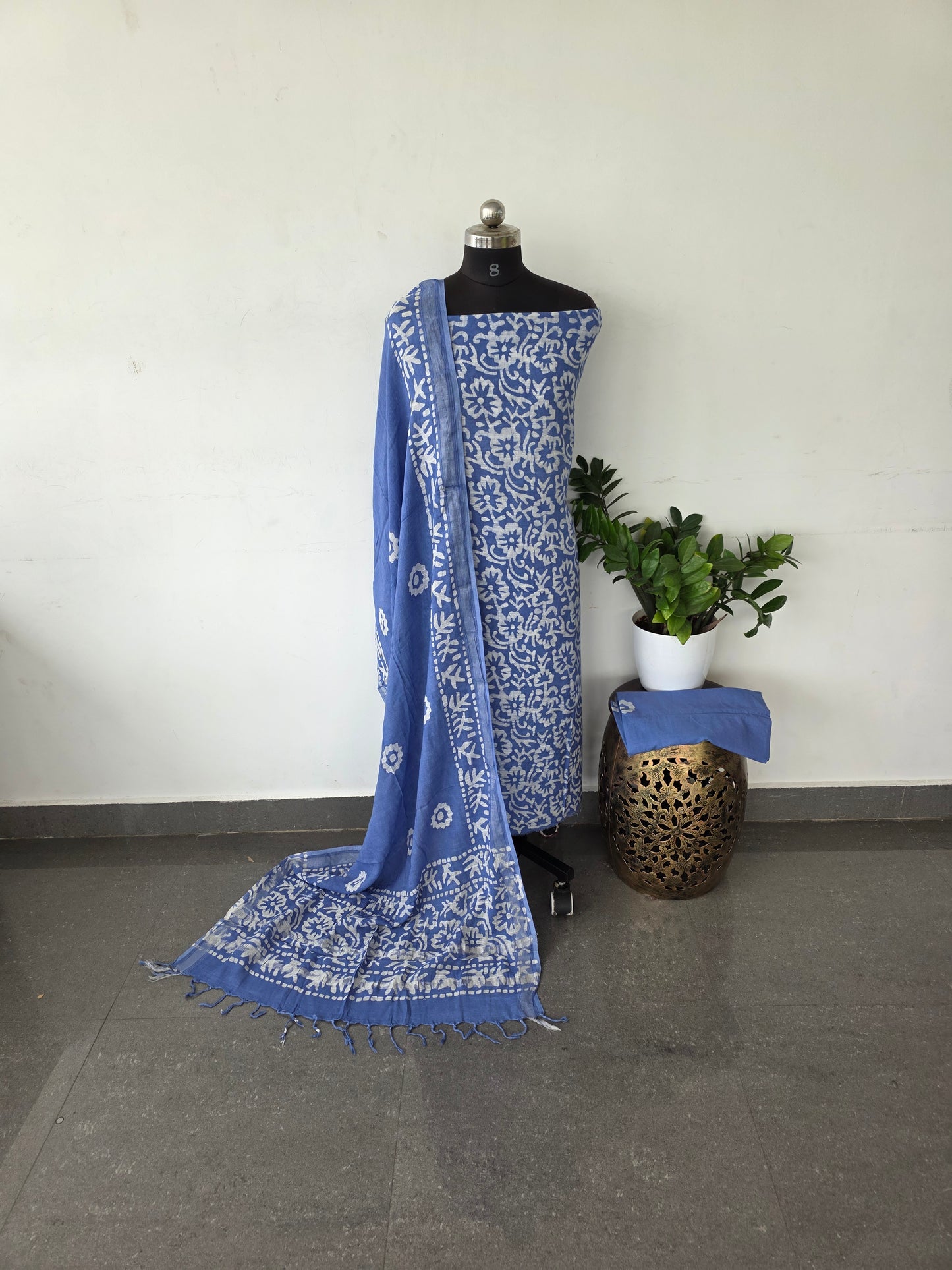 Jaipuri handblock linen cotton set -Light blue floral